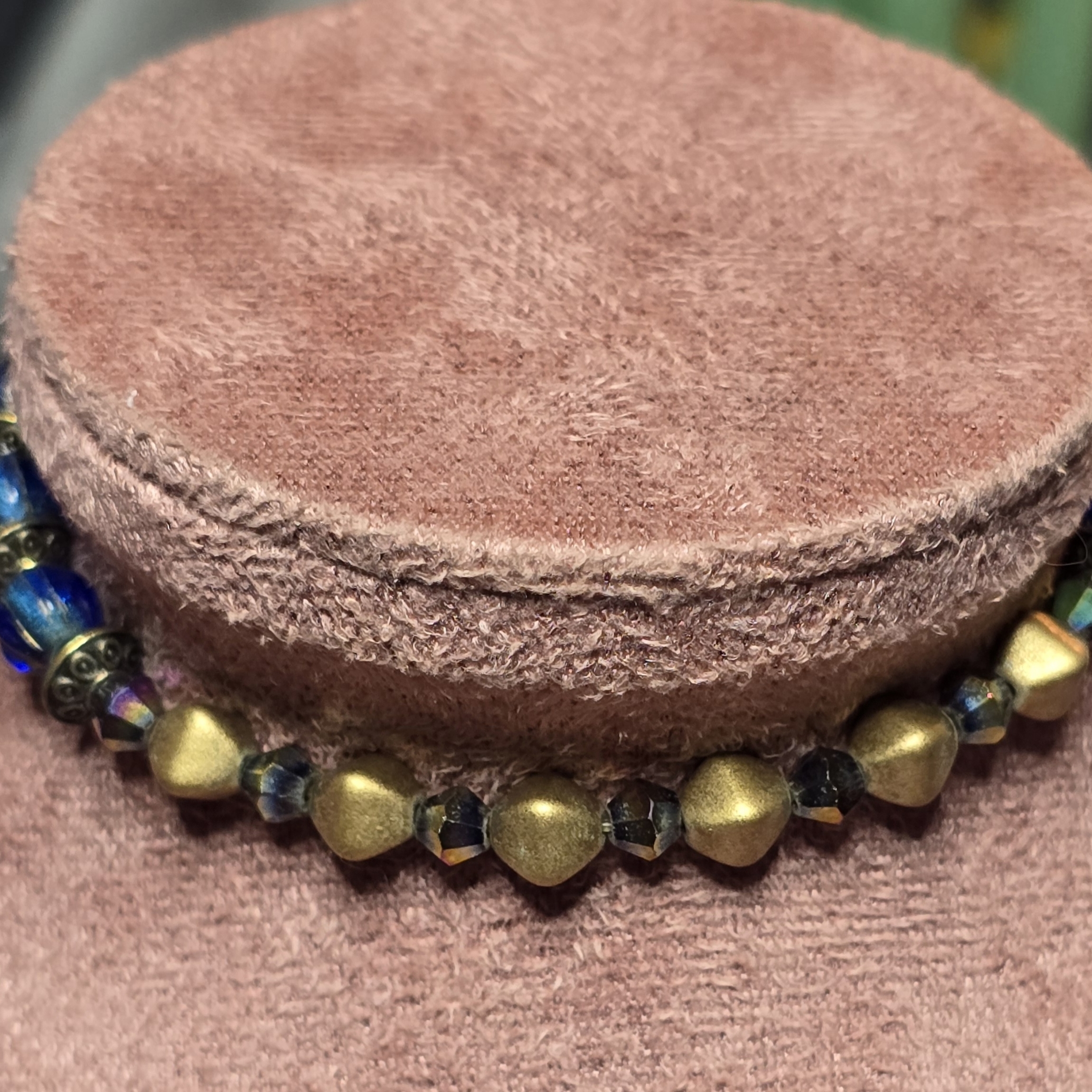 Gold-Tone Beaded Bracelet With Iridescent Royal Accent - Women Jewelry Bracelets